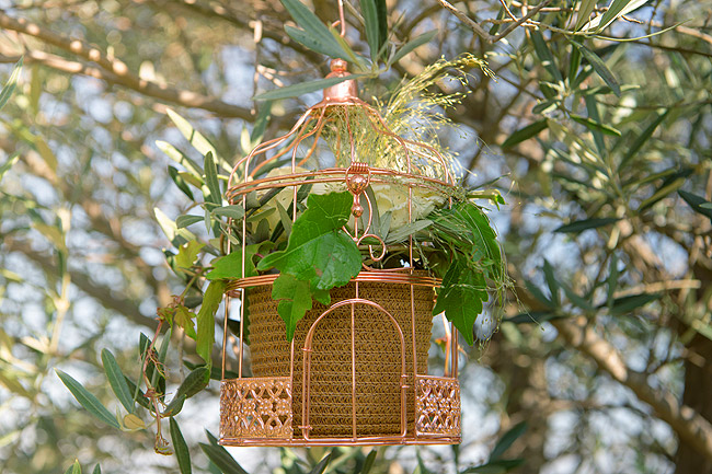 Mini Cage Oiseaux Rose Gold Suspension Déco Florale