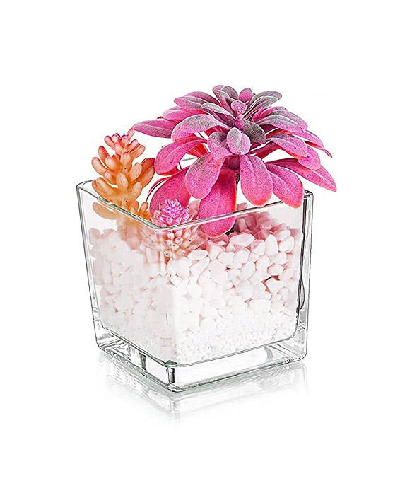 Petit Vase Carré Verre Transparent Déco Fleurs Centre Table Mariage