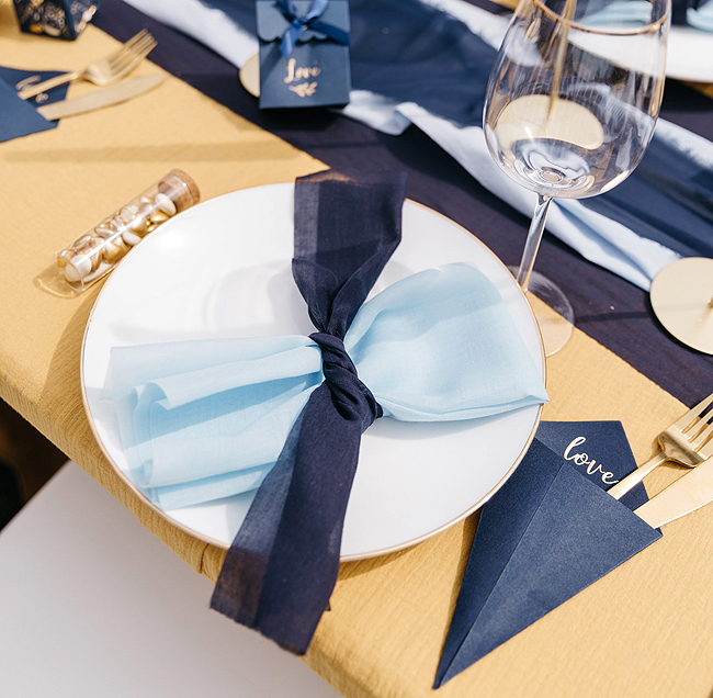 Cornet Bleu Marine Décoration Table Porte Couverts