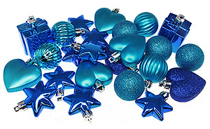 Boules Coeurs Cadeaux et Etoiles pour Sapin Bleu Turquoise