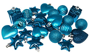 Boules Coeurs Cadeaux et Etoiles pour Sapin Turquoise