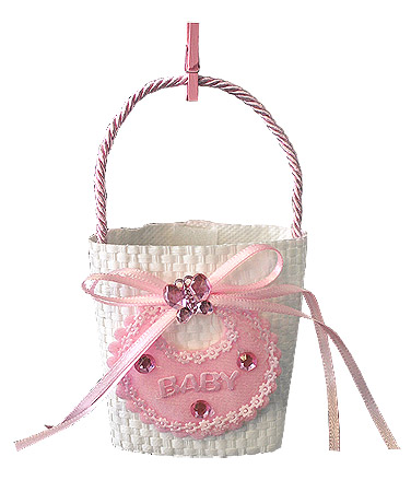 Contenant Panier Baby Dragées Bapteme ou Baby Shower Rose Fille