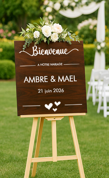 Panneau Bienvenue Mariage Personnalisé Bois Cerisier