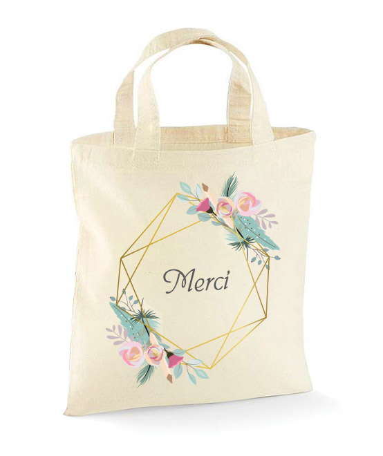 Petit Sac Tote Bag Coton Merci Cadeau Invité