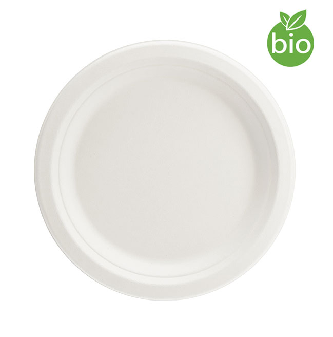 Assiette à dessert jetable rond biodégradable blanc 18 cm x 50