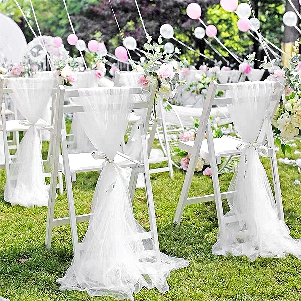 Grand Tulle Blanc Déco Chaise Mariage Chic Elegant Simple