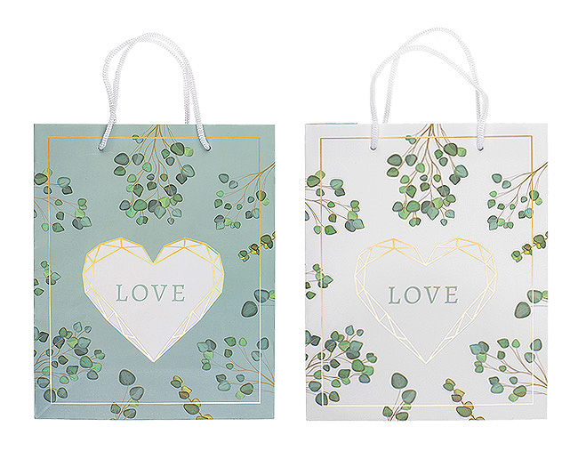 Sac Papier Love Botanique Blanc Doré Vert