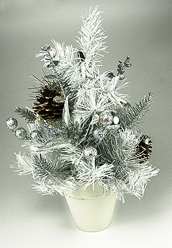 Sapin de Noel de Table Blanc et Argent 30cm