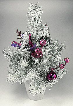 Sapin de Noel de Table Blanc Parme Fuchsia 30cm