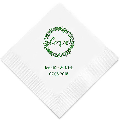 Serviette Papier Prénom Date Couronne de Laurier Blanc