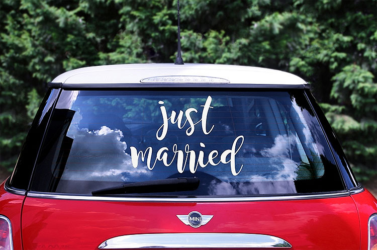 Sticker mariage pour voiture Just Married - MODERN CONFETTI