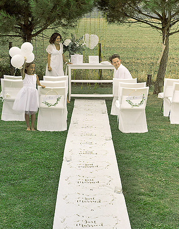 Tapis Allée Centrale Cérémonie Mariage Blanc Doré