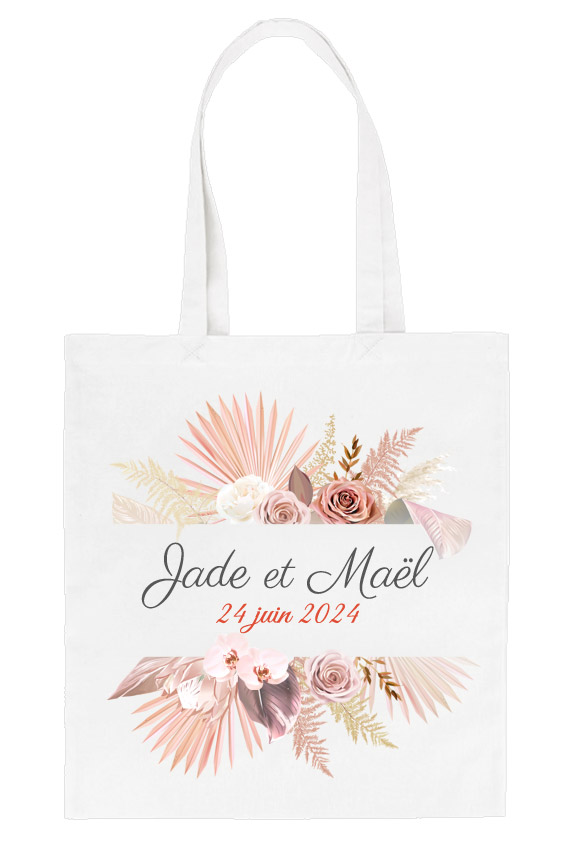 Tote Bag Personnalisé Mariage Fleurs séchées Blush