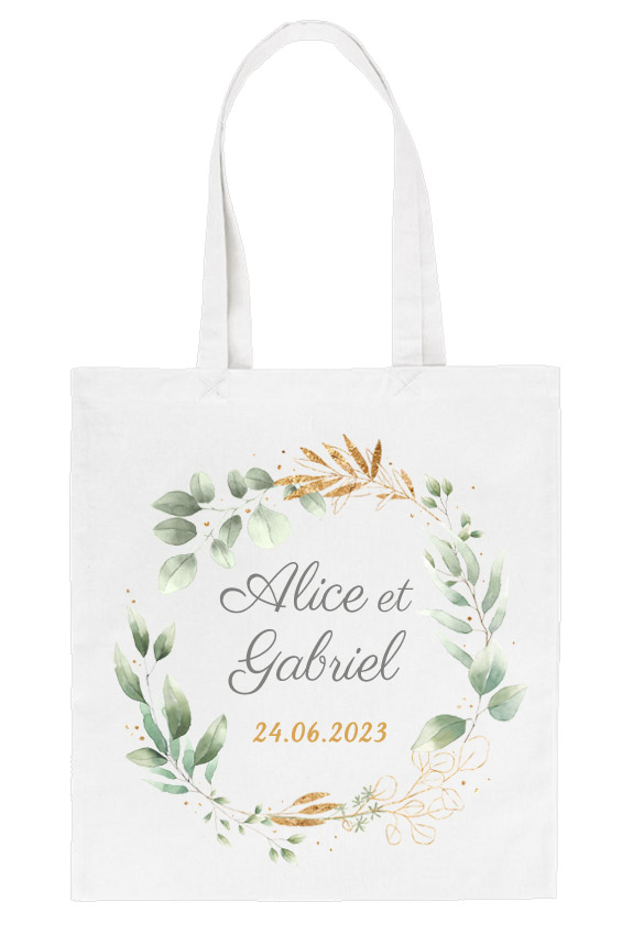 Tote Bag Personnalisé Blanc Mariage Botanique