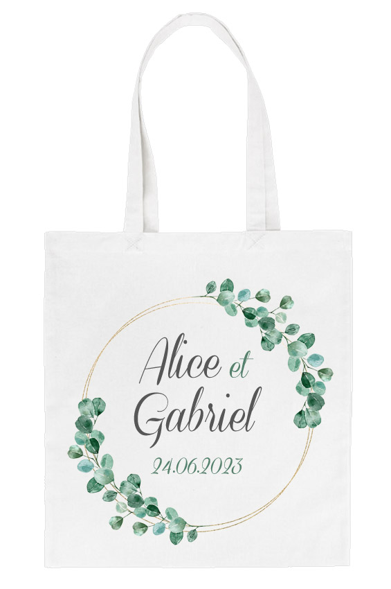 Tote Bag Personnalisé Blanc Mariage Eucalyptus