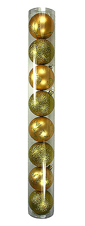 Tubo de 8 Boules de Noel Paillettes Assorties Dorées