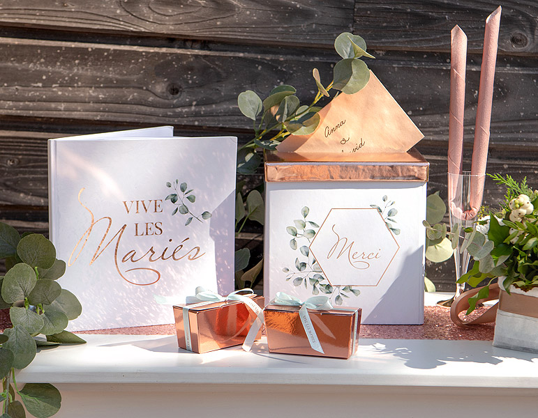 Urne Joyeux anniversaire métallisé Rose gold, deco mariage pas