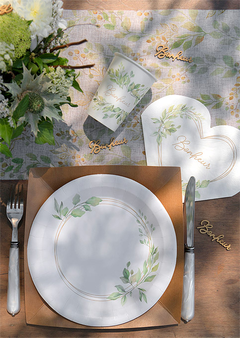 Assiettes mariage vegetal 20 pièces - Vaisselle jetable pas cher