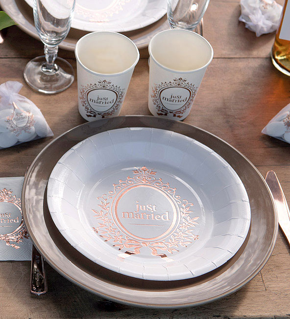 Assiette Carton Just Married Rose Gold