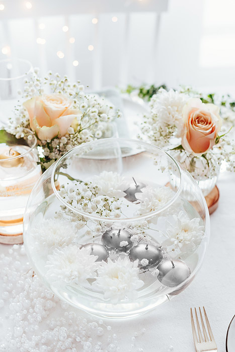 Vase en verre avec bougies flottantes Gris Argent