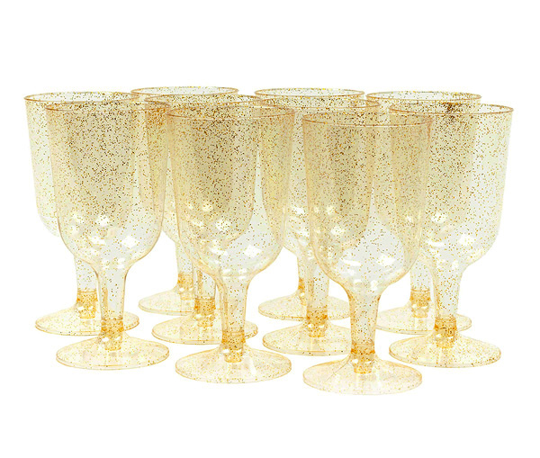 Verres à Vin Plastique Pailleté Dorée Réutilisables x6